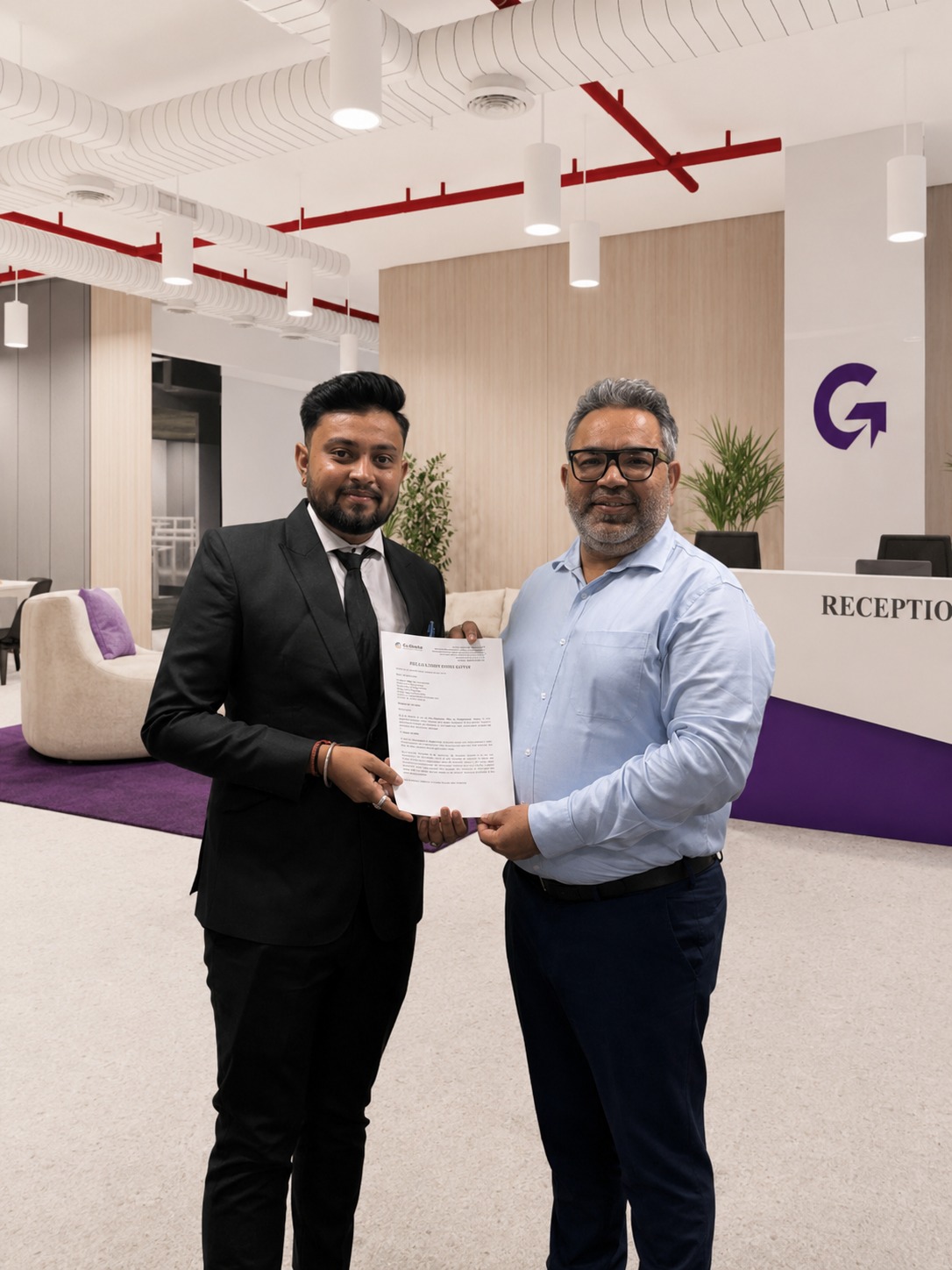 Devesh Sharma receiving his offer letter
